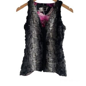 Twenty Cluny Women Multi color novelty mix fur & sequin Vest sweater size 2 Vtg